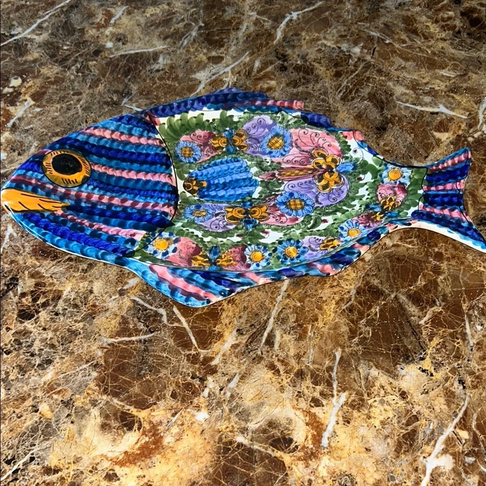 Skyros ,Colorful Fish-Shaped Ceramic Plate. Hand painted in Greece.